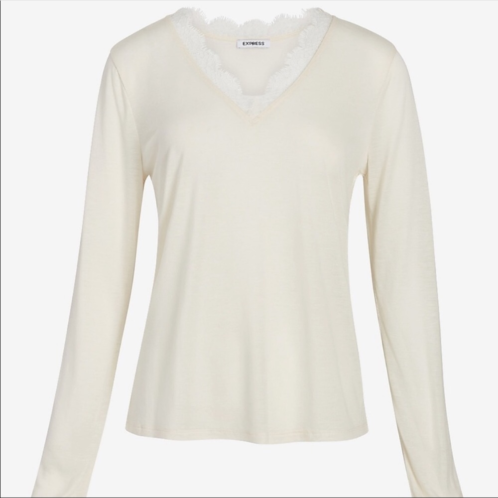 Express Relaxed Lace Pieced V-Neck Tshirt Sz Large - Picture 4 of 8